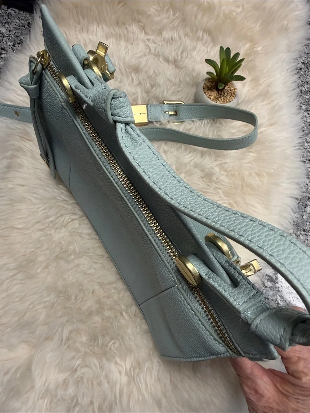 Foley + Corinna Dione Satchel Shoulder Crossbody or Hand Bag Blue Vegan Nwot